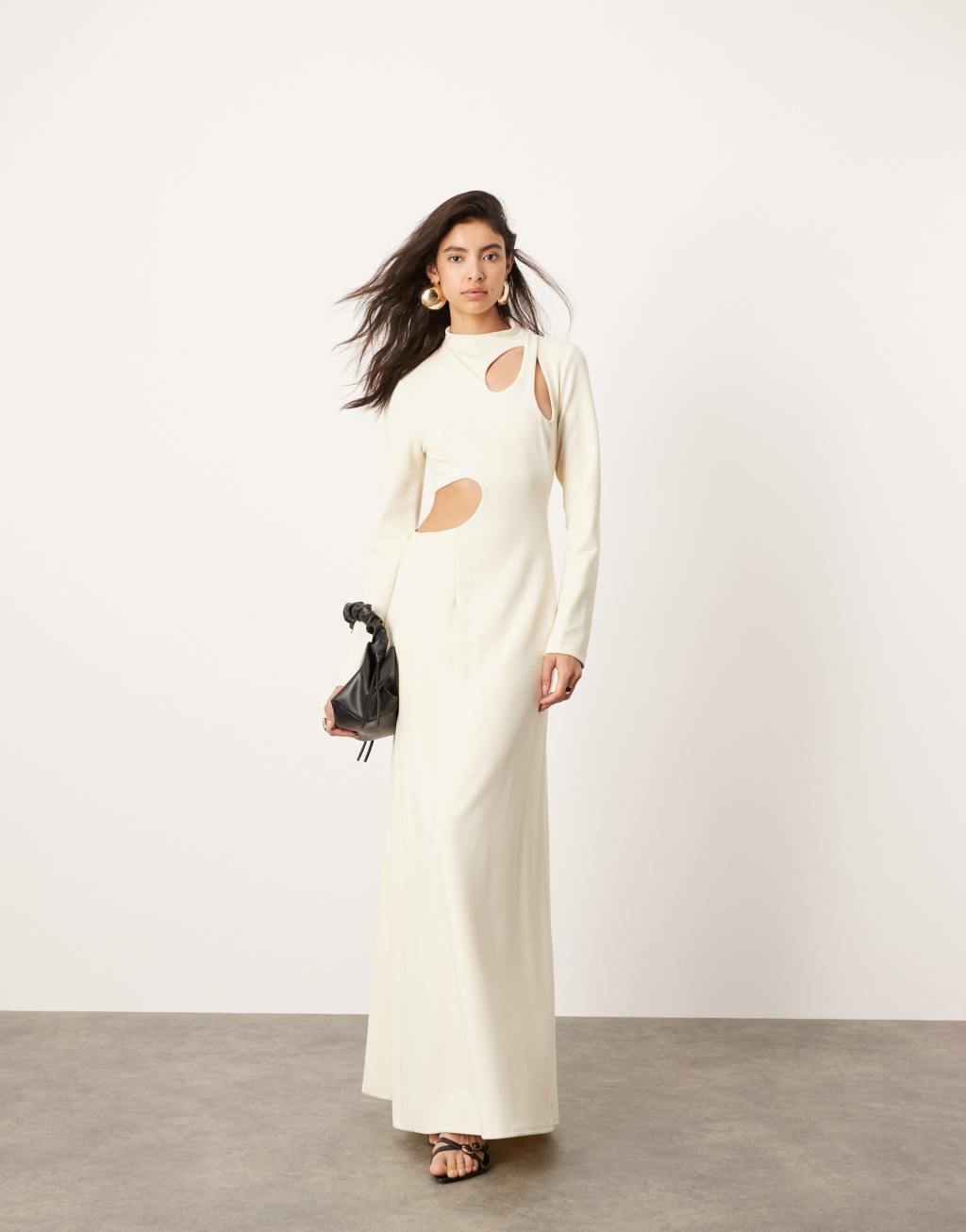 ASOS EDITION cut out long sleeve maxi dress in cream Product Image