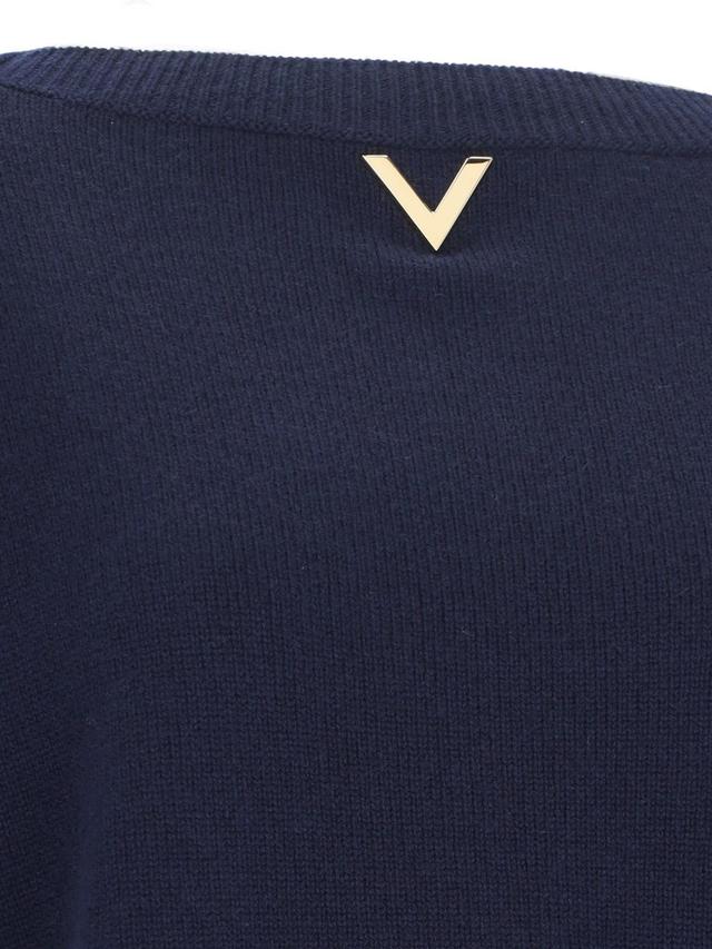 V Detail Logo Sweater In Blue Product Image