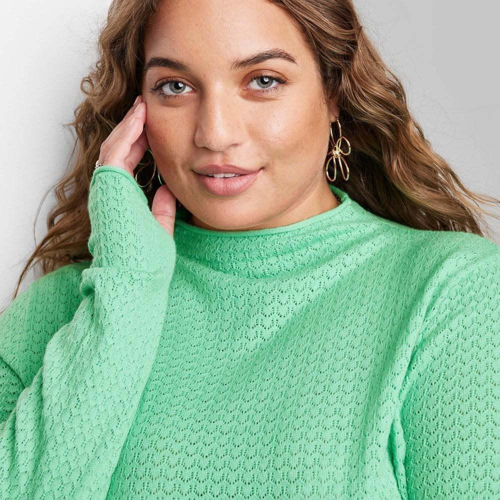 Womens Mock Turtleneck Pointelle Pullover Sweater - Wild Fable Mint XXL Product Image