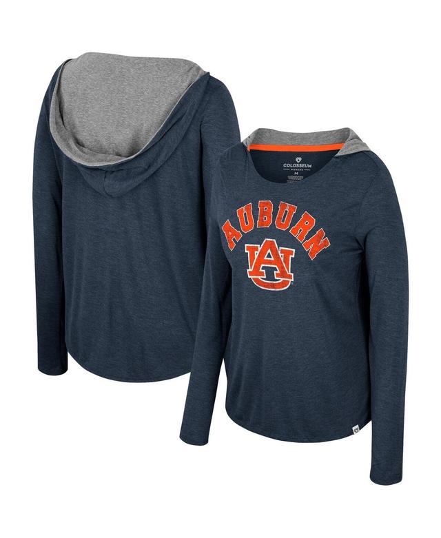 Womens Colosseum Navy Auburn Tigers Distressed Heather Long Sleeve Hoodie T-shirt Product Image