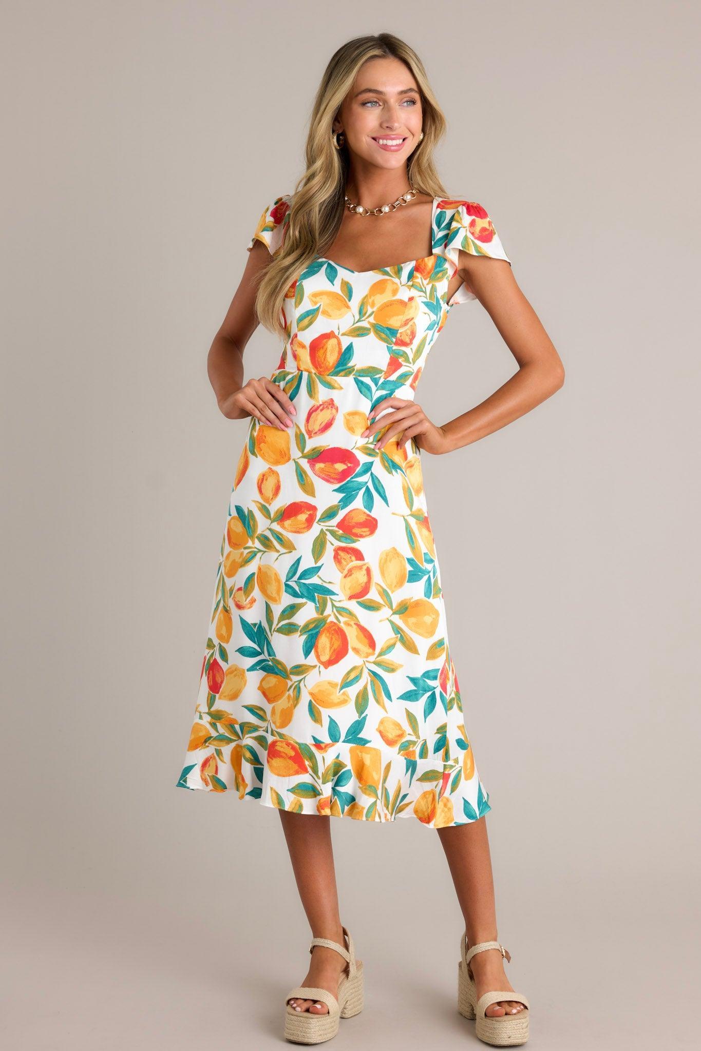 Sunshine & Bliss Ivory Multi Citrus Print Midi Dress Product Image