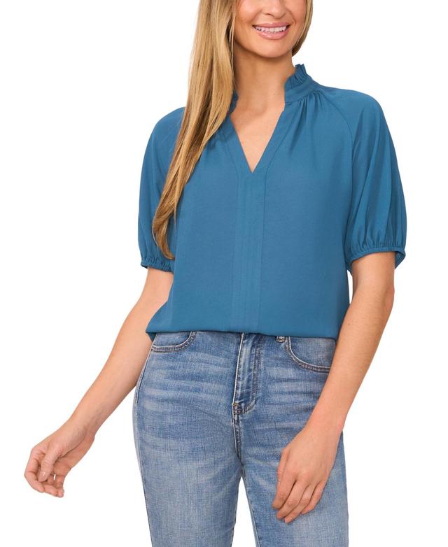 CeCe Womens Split-Neck Puff-Sleeve Blouse Product Image