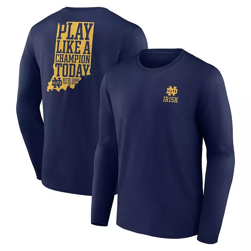 Mens Fanatics Branded Notre Dame Fighting Irish Hometown Play Like A Champion Today Logo 2-Hit Long Sleeve T-Shirt Blue Product Image