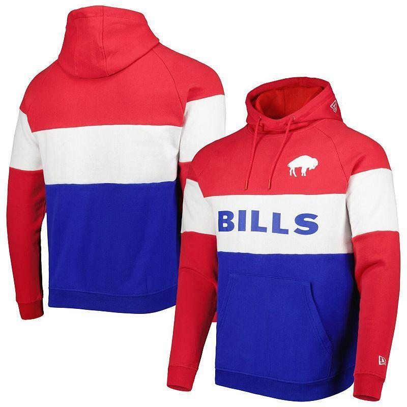 Men's New Era Royal/Red Buffalo Bills Colorblock Throwback Pullover Hoodie Product Image