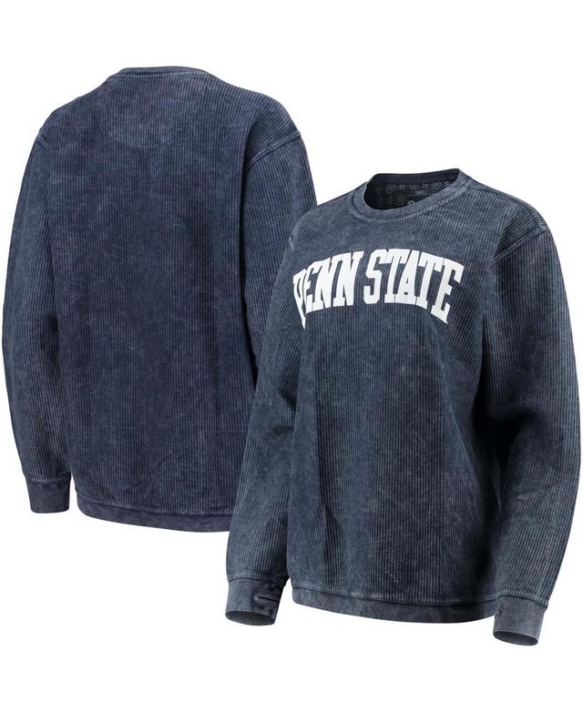 Womens Pressbox Penn State Nittany Lions Comfy Cord Vintage Wash Basic Arch Pullover Sweatshirt Blue Product Image