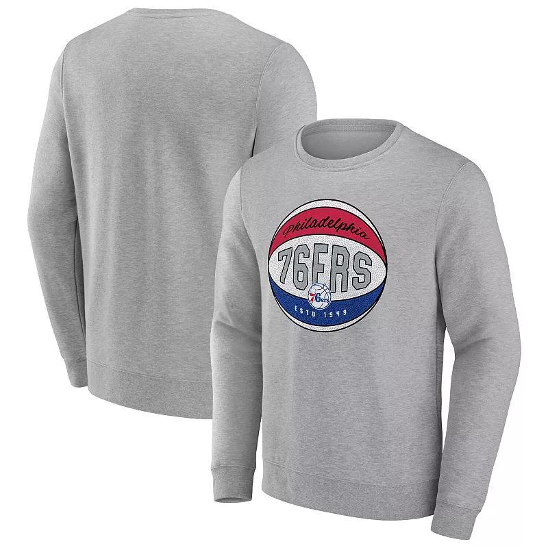 Mens Fanatics Branded Heathered Gray Philadelphia 76ers True Classics Vint Pullover Sweatshirt Product Image