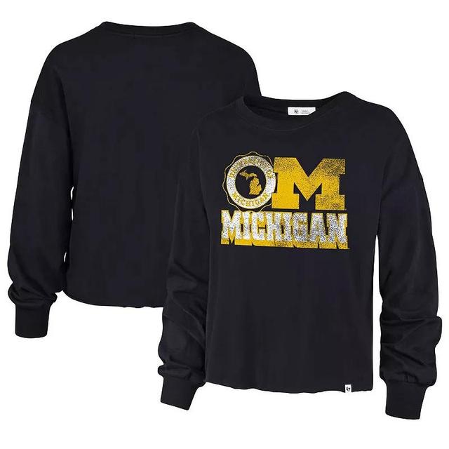 Womens 47 Brand Navy Distressed Michigan Wolverines Bottom Line Parkway Long Sleeve T-shirt Product Image