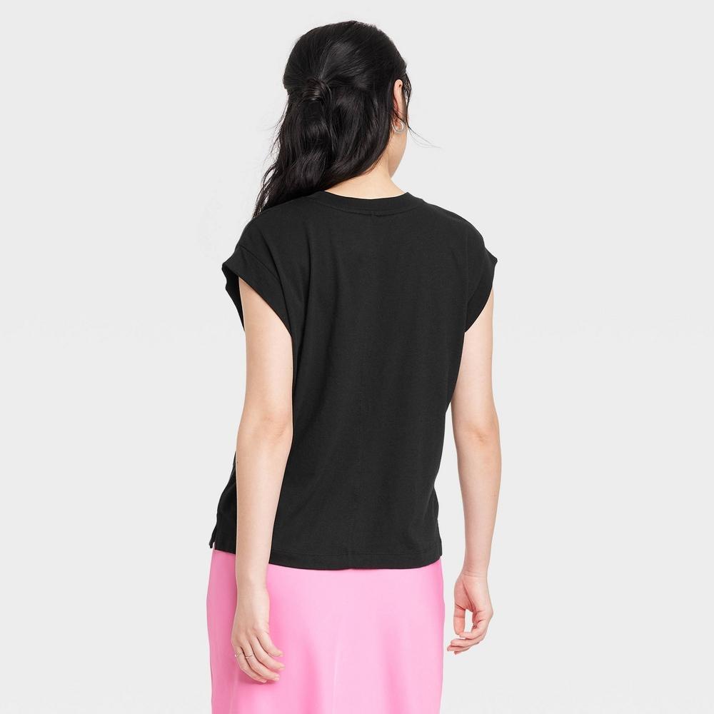 Womens Short Sleeve Extended Shoulder T-Shirt - A New Day Black XS Product Image