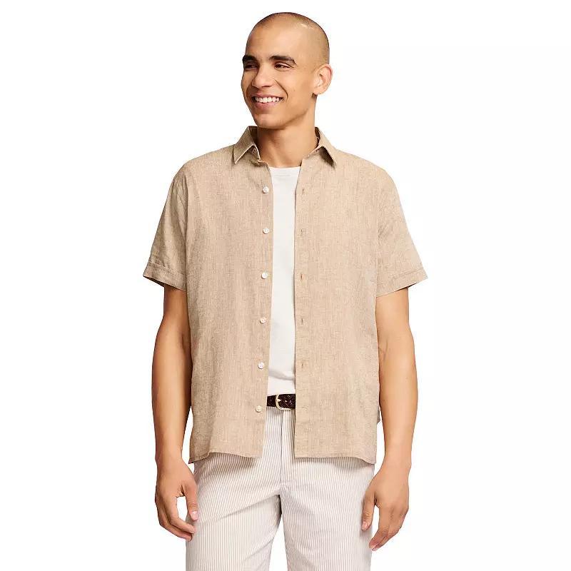 Mens IZOD Linen Blend Short Sleeve Button Front Shirt Product Image