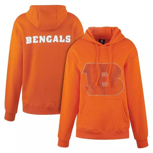 Womens Cuce Orange Cincinnati Bengals Rhinestone Logo Wordmark Pullover Hoodie Product Image