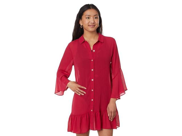 Lilly Pulitzer Linley Collared Coverup (Poinsettia ) Women's Dress Product Image