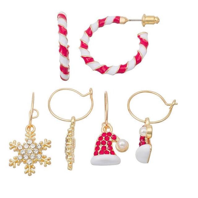 Celebrate Together Santa Hat, Snowflake & Candy Cane Christmas Earring Set, Womens, Gold Tone Product Image