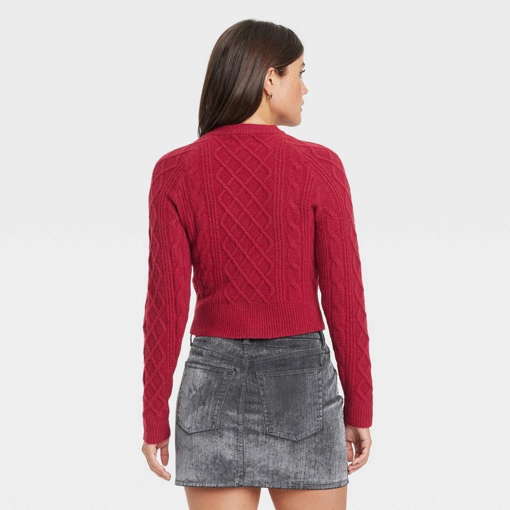 Women's Cashmere-Like Cable Stitch Cardigan - Universal Thread™ Maroon M Product Image