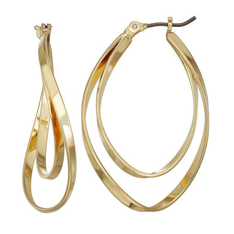 Napier Gold Tone Twisted Double Hoop Earrings Product Image