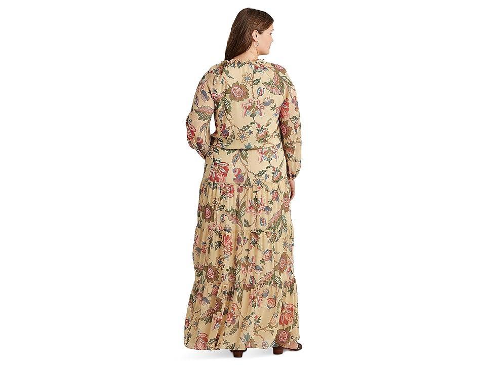 Lauren Ralph Lauren Plus Size Deirlee Floral Ruffle Trim Long Blouson Sleeve Maxi Dress Product Image