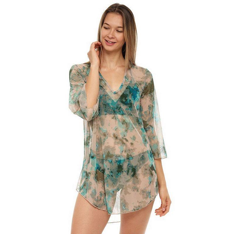 Womens Jordan Taylor Printed Mesh Tunic Swim Cover-Up Blue Product Image