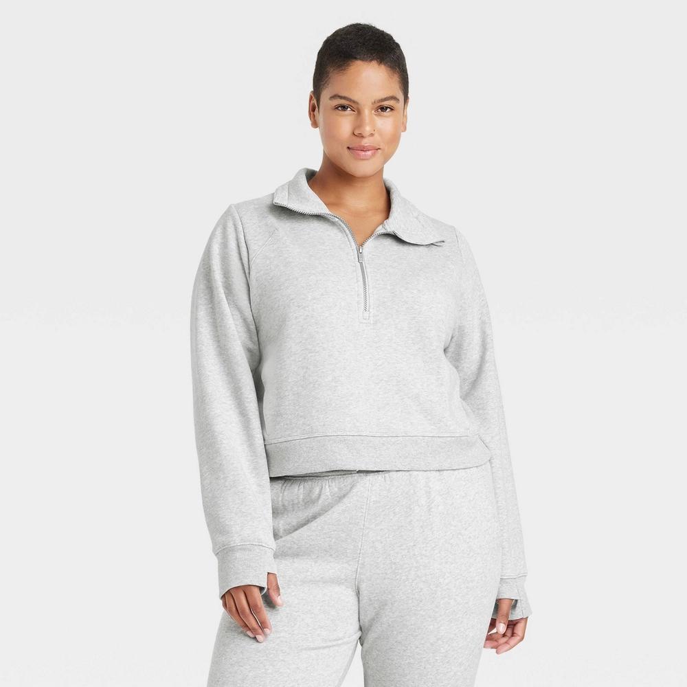 Women's Fleece Half Zip Pullover Sweatshirt - All In Motion™ Heathered Gray M Product Image