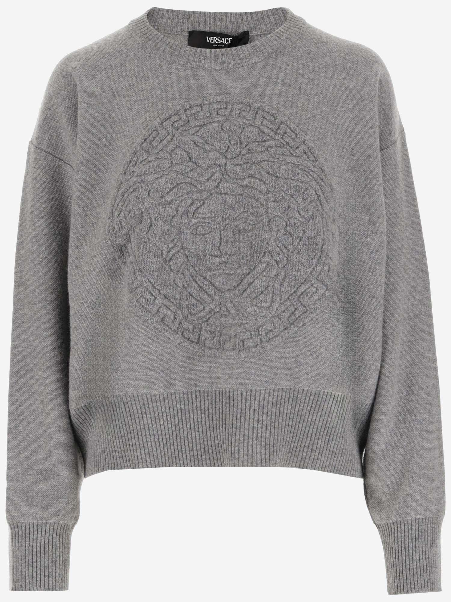 VERSACE Wool And Cashmere Pullover With Medusa In Grey Product Image