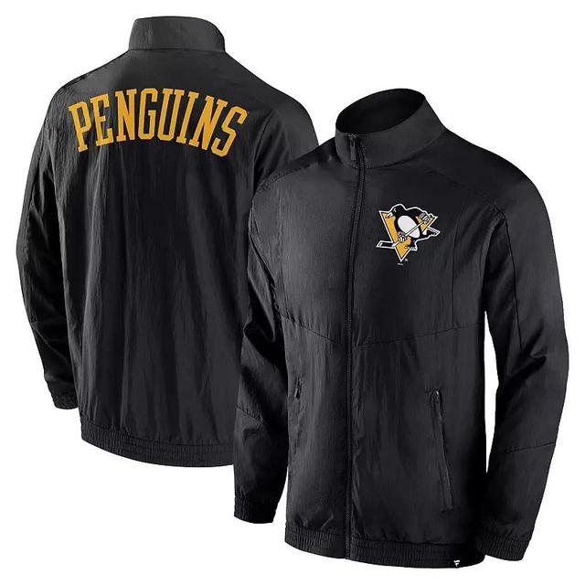 Mens Fanatics Branded Black Pittsburgh Penguins Step Up Crinkle Raglan Full-Zip Windbreaker Jacket Product Image