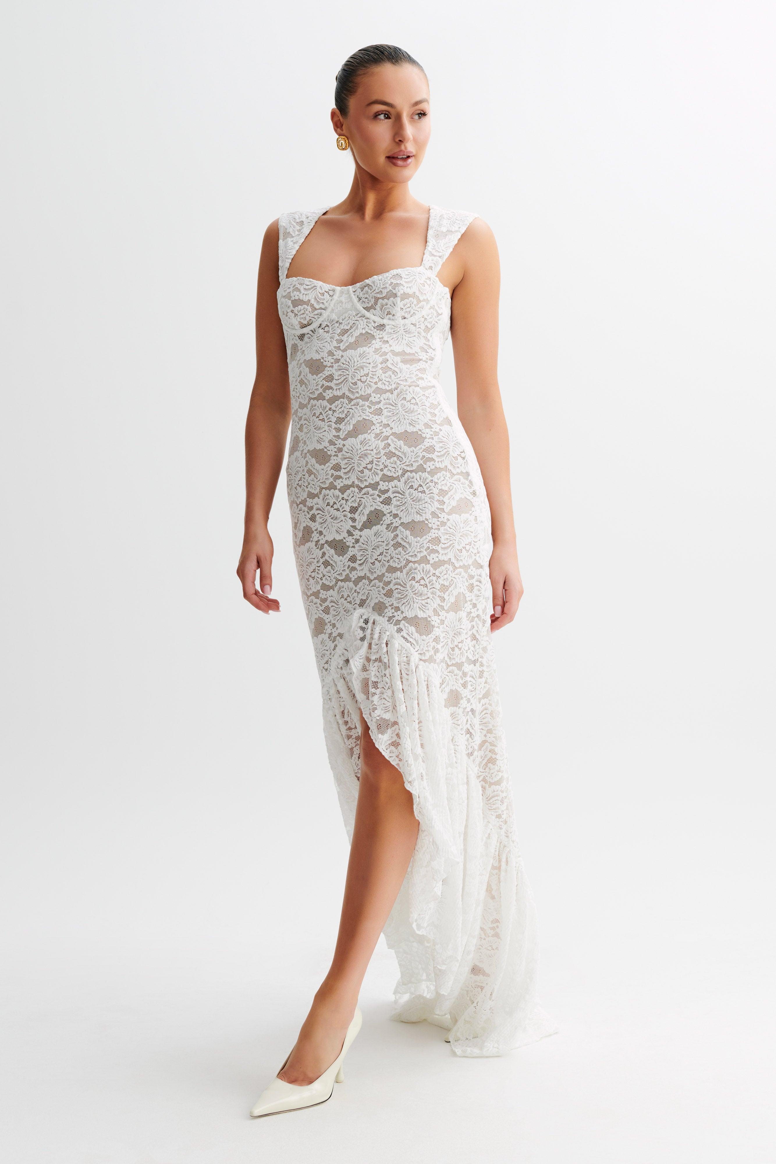 Elda Lace Plisse Maxi Dress - Ivory Product Image