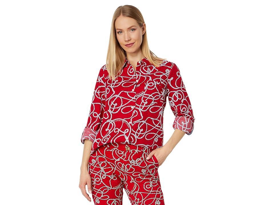 Tommy Hilfiger Roll Tab Rope Shirt (Knotty Ropes/Scarlet Multi) Women's Clothing Product Image