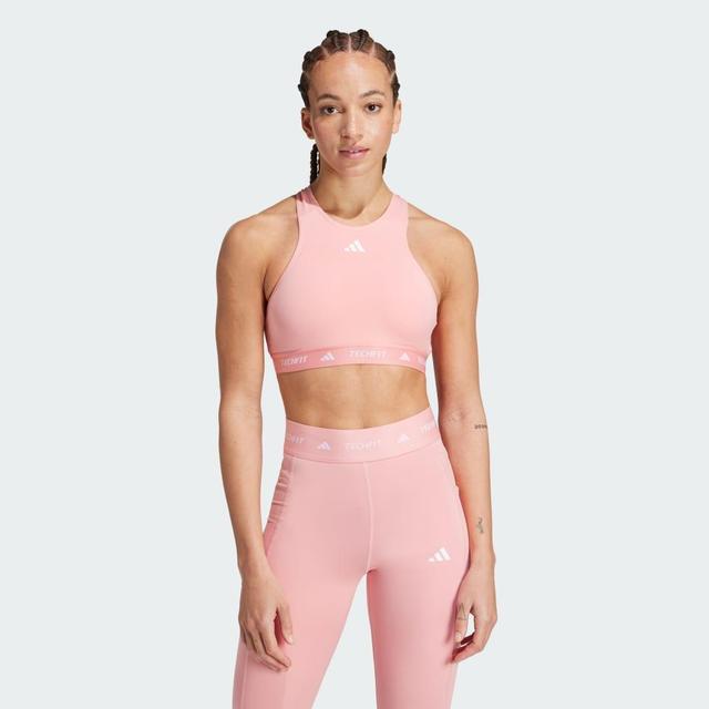 adidas Techfit Medium-Support High-Neck Bra White XS A-B Womens Product Image