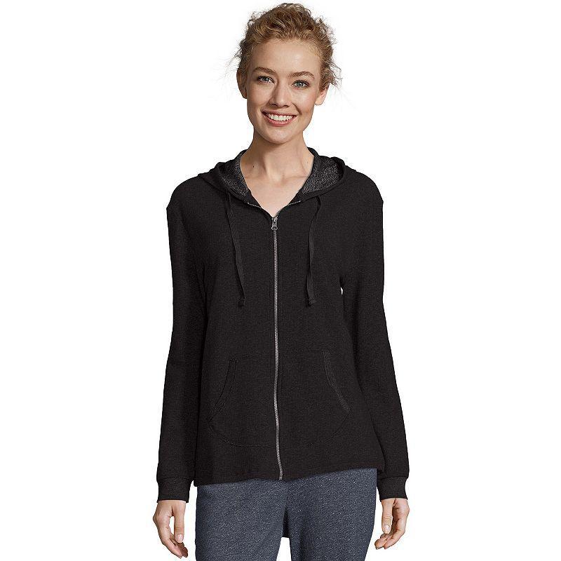 Womens Hanes French Terry Zip-Up Hoodie Black Product Image