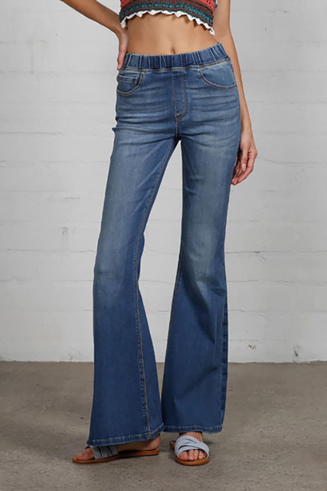 WIDE ELASTIC FLARE JEANS Female Product Image