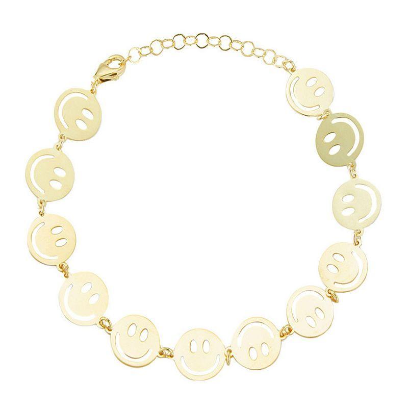 Sunkissed Sterling 14k Gold Over Silver Smiley Face Bracelet, Womens Product Image