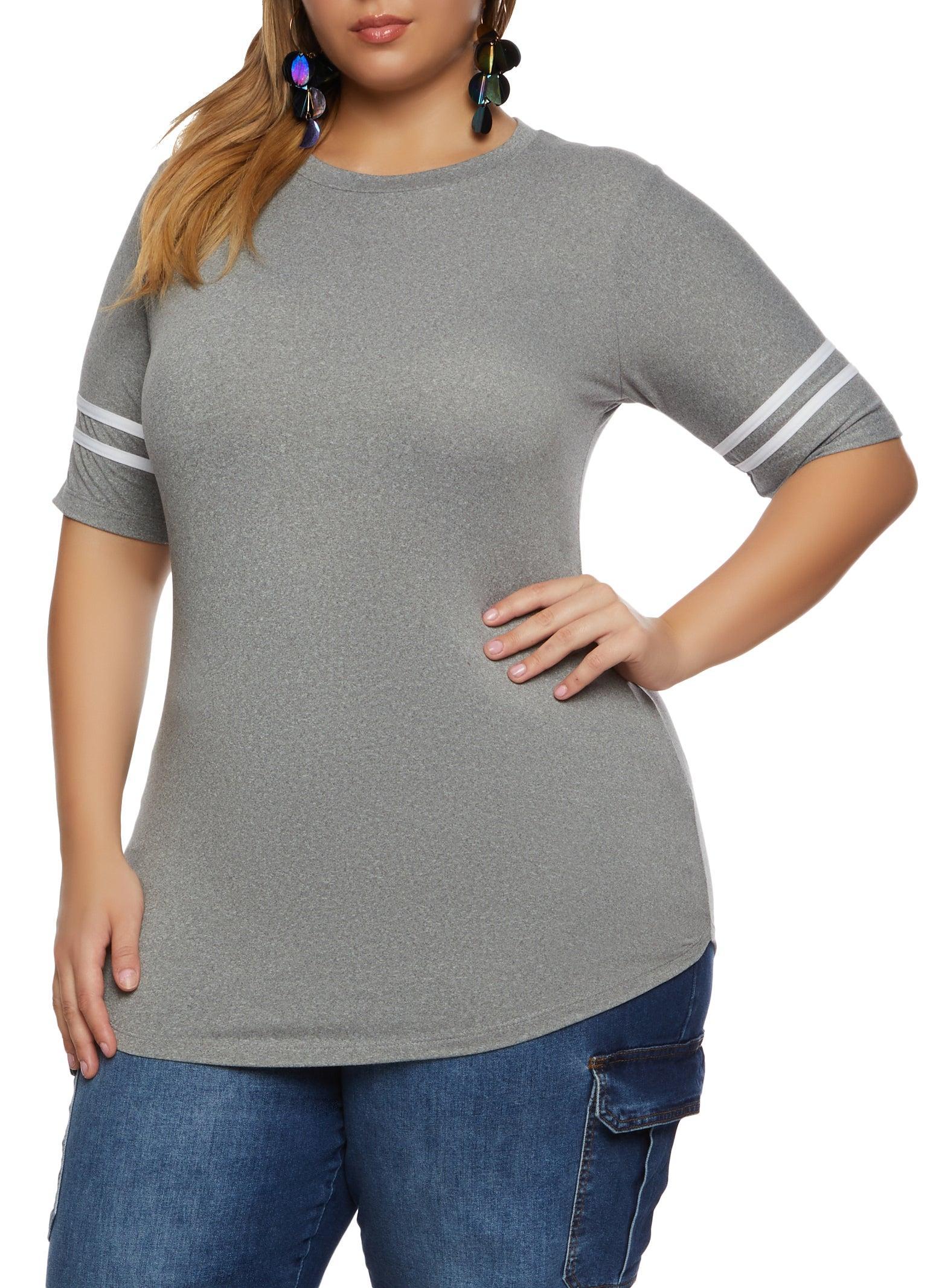 Womens Plus Size Varsity Striped Sleeve T Shirt Product Image