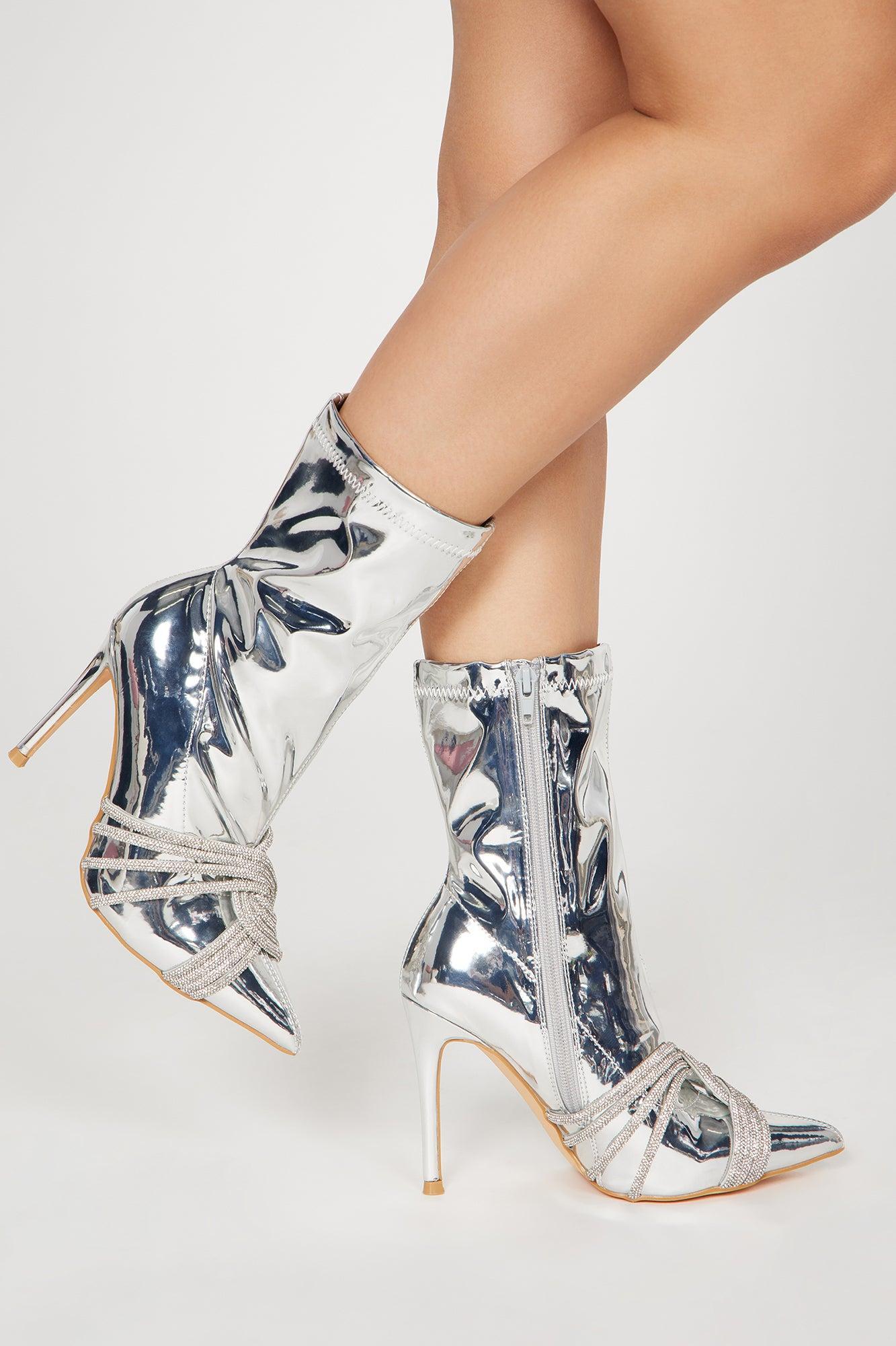 Self Love Embellished Booties - Silver product image