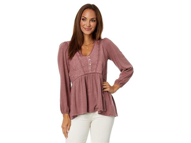 Lucky Brand Eloise Embroidered Empire Tee (Twilight Mauve) Women's Blouse Product Image