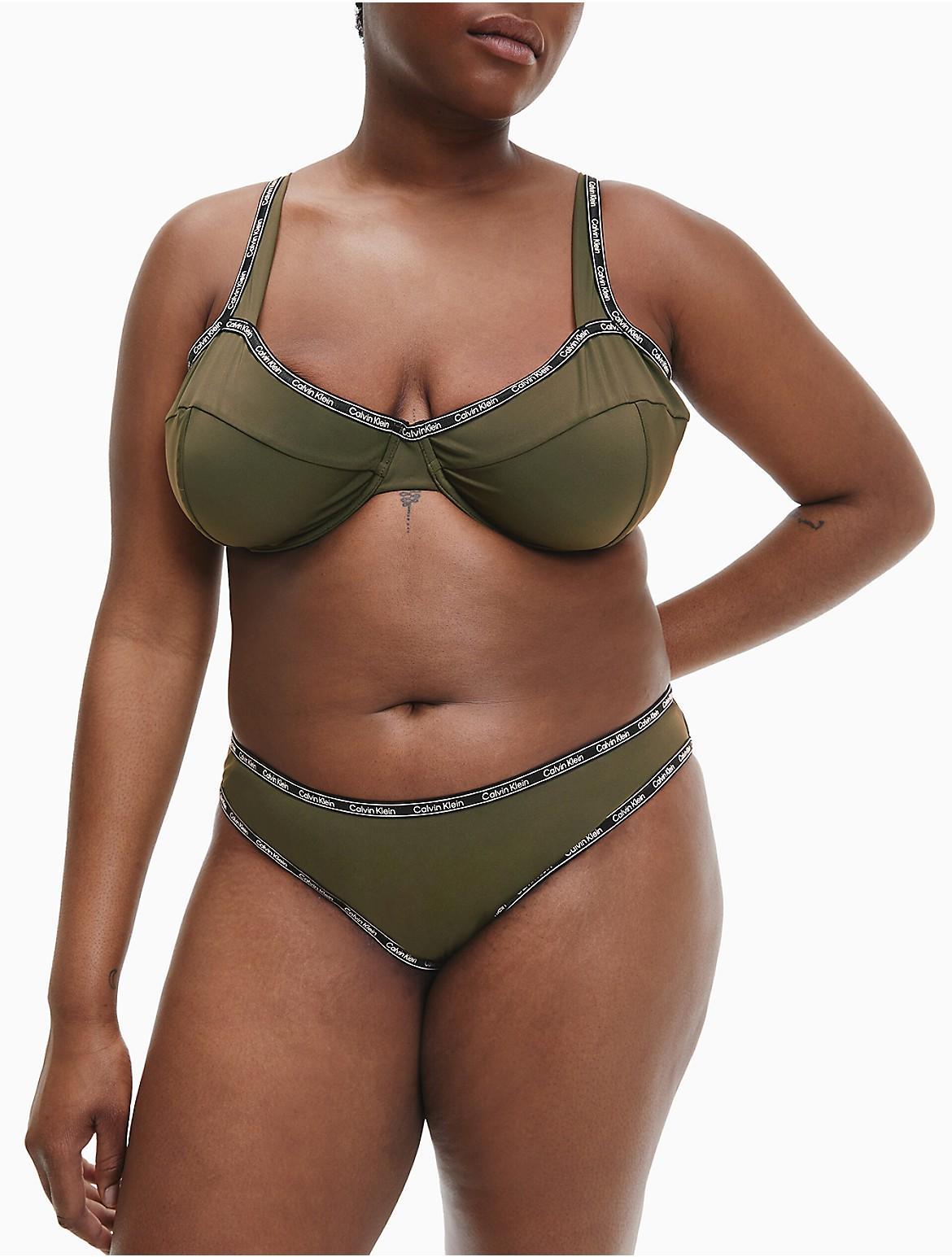 Calvin Klein Womens Plus Size Logo Tape Balconette Bikini Top - Green - 40E Product Image