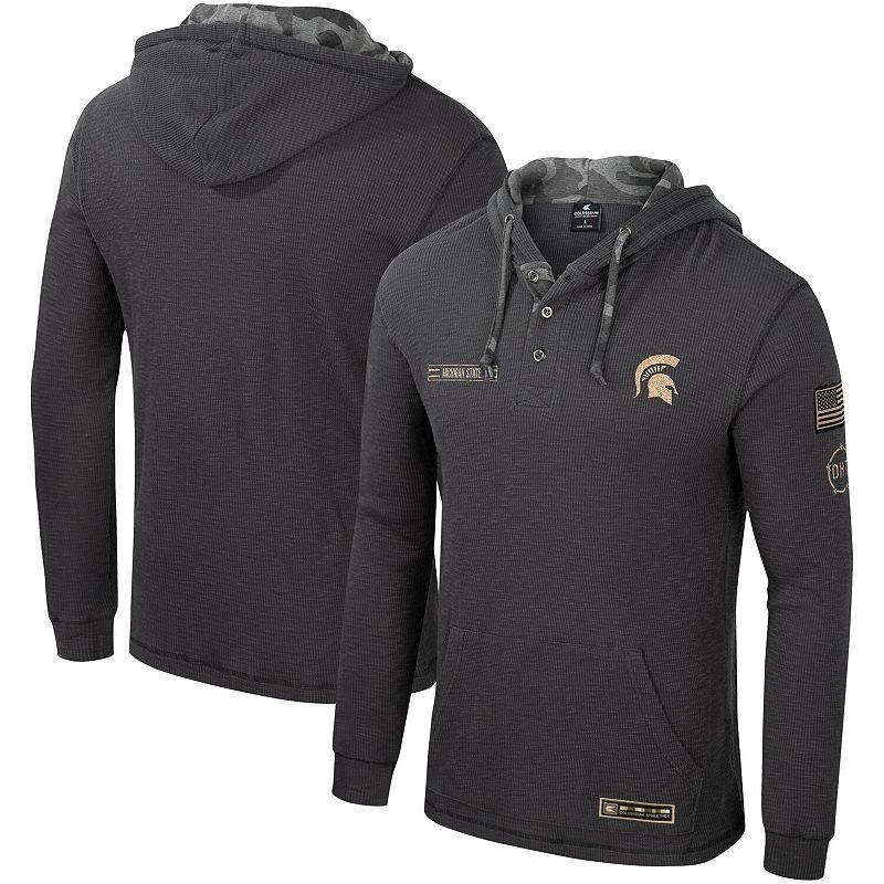 Mens Colosseum Charcoal Michigan State Spartans OHT Military Appreciation Henley Pullover Hoodie Product Image