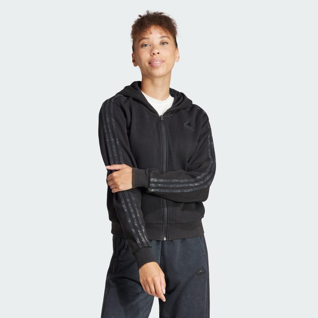 adidas ALL SZN French Terry 3-Stripes Garment Wash Full-Zip Hoodie Black XL Womens Product Image