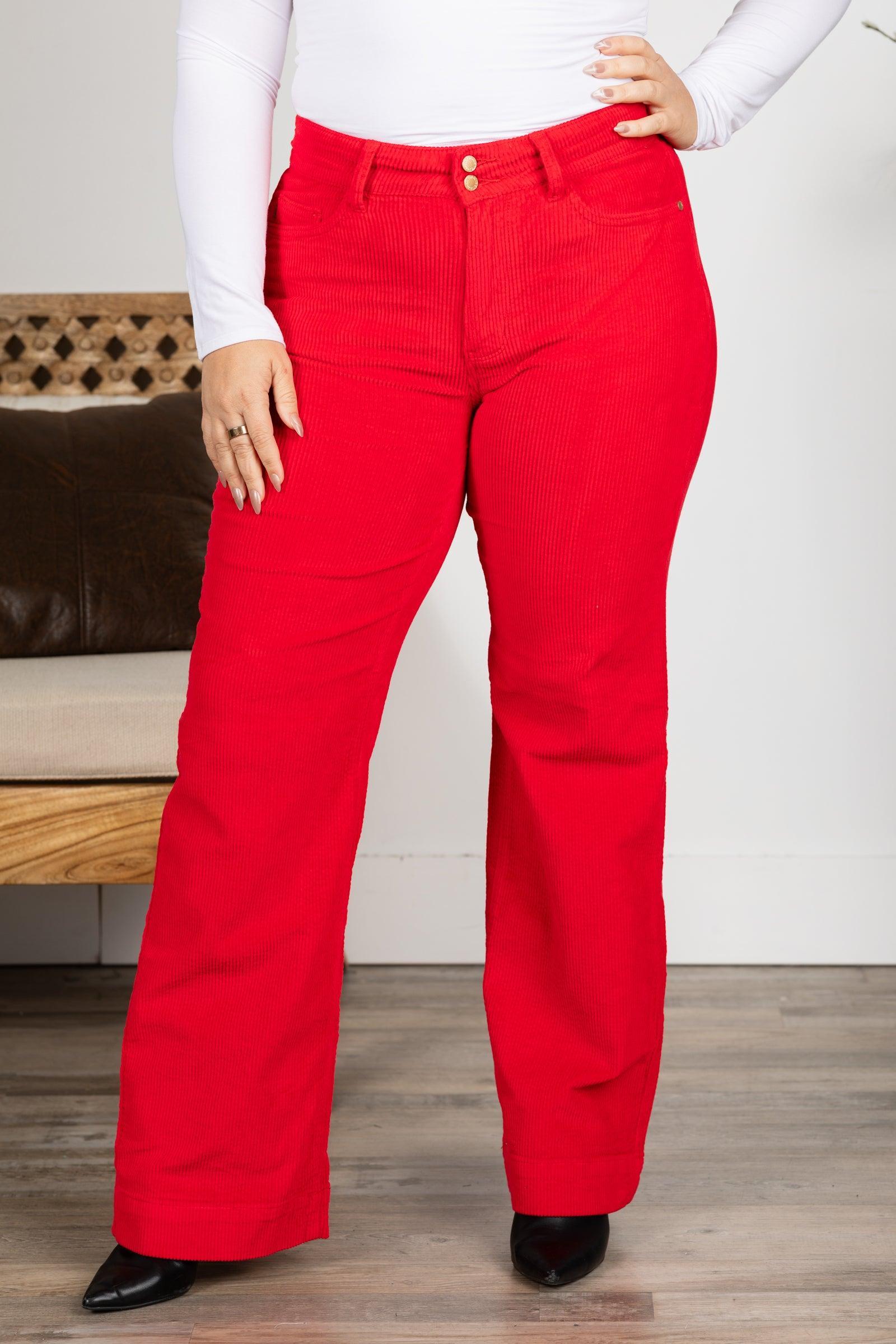 Judy Blue Red Corduroy Trouser Wide Pants Product Image