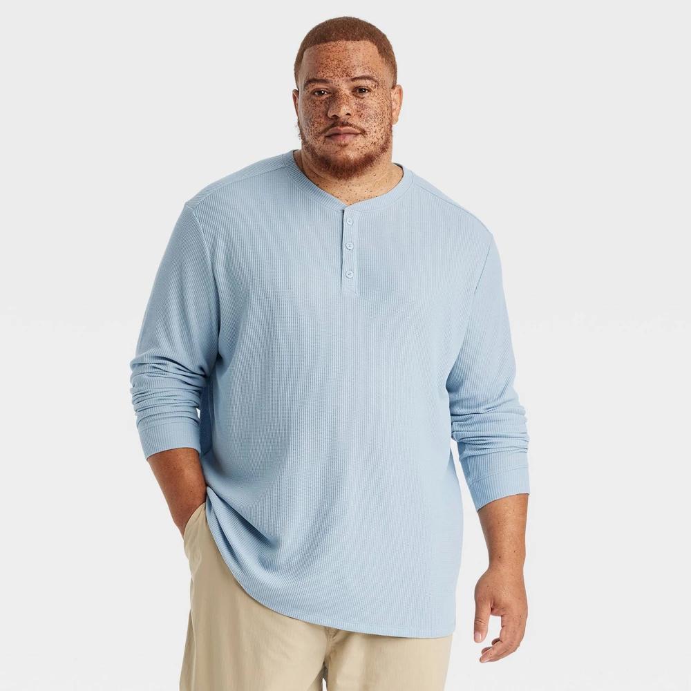 Mens Big Long Sleeve Waffle Henley Top - All In Motion Light Blue 3XL Product Image