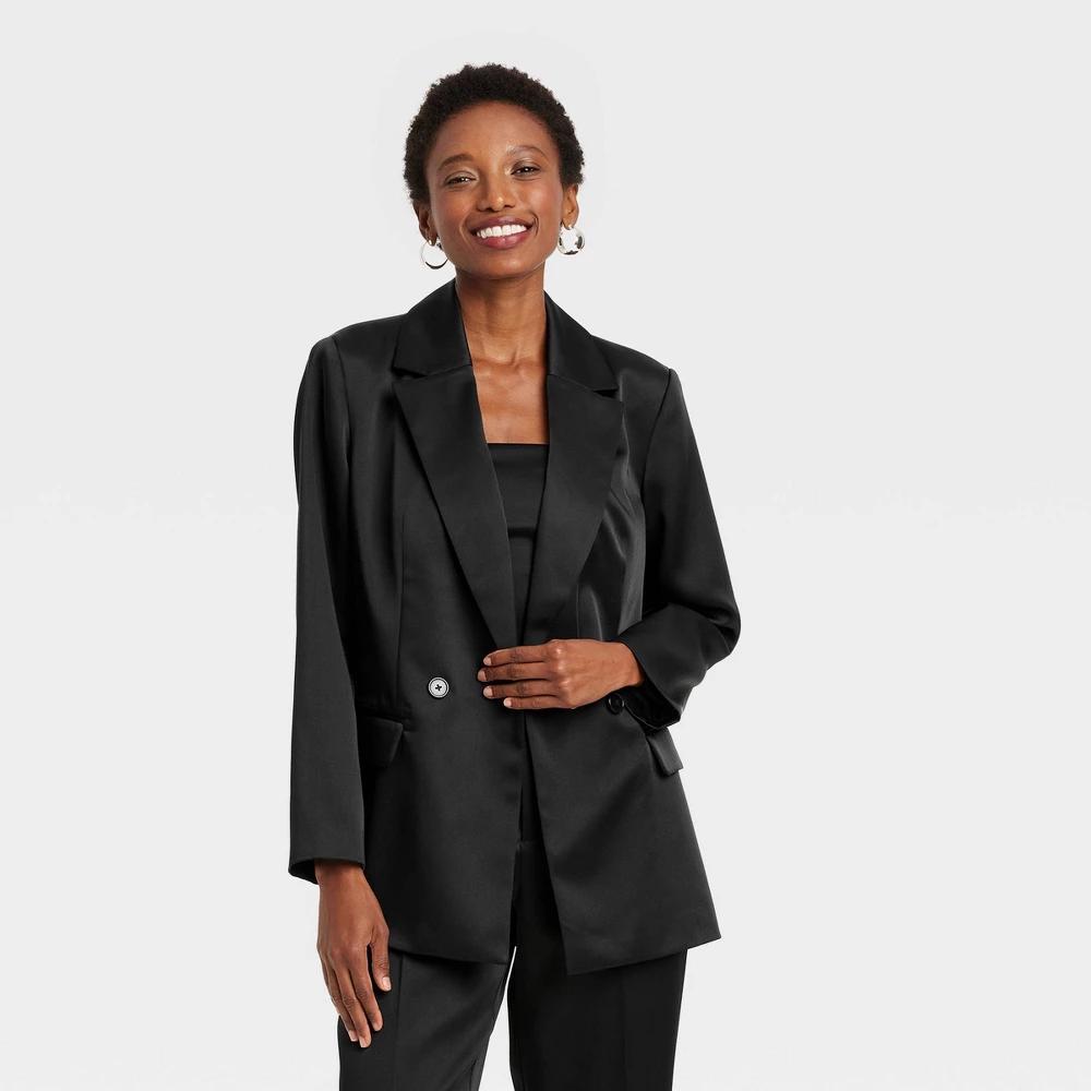 Womens Structured Satin Blazer - A New Day Black XS product image