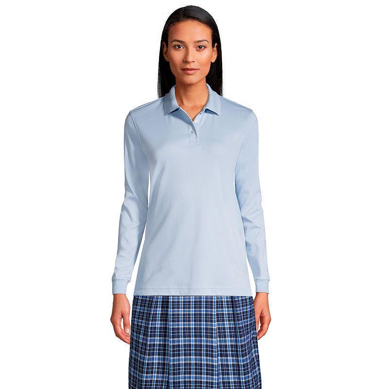 Womens Lands End School Uniform Long Sleeve Interlock Polo Shirt Product Image