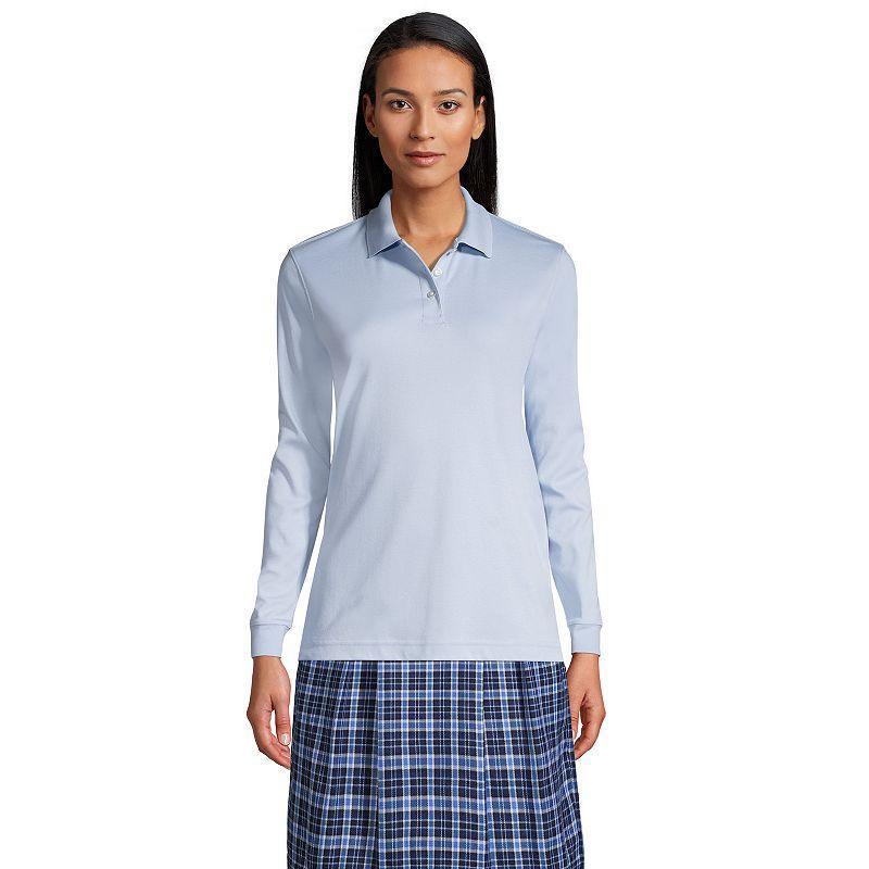 Womens Lands End School Uniform Long Sleeve Interlock Polo Shirt Product Image