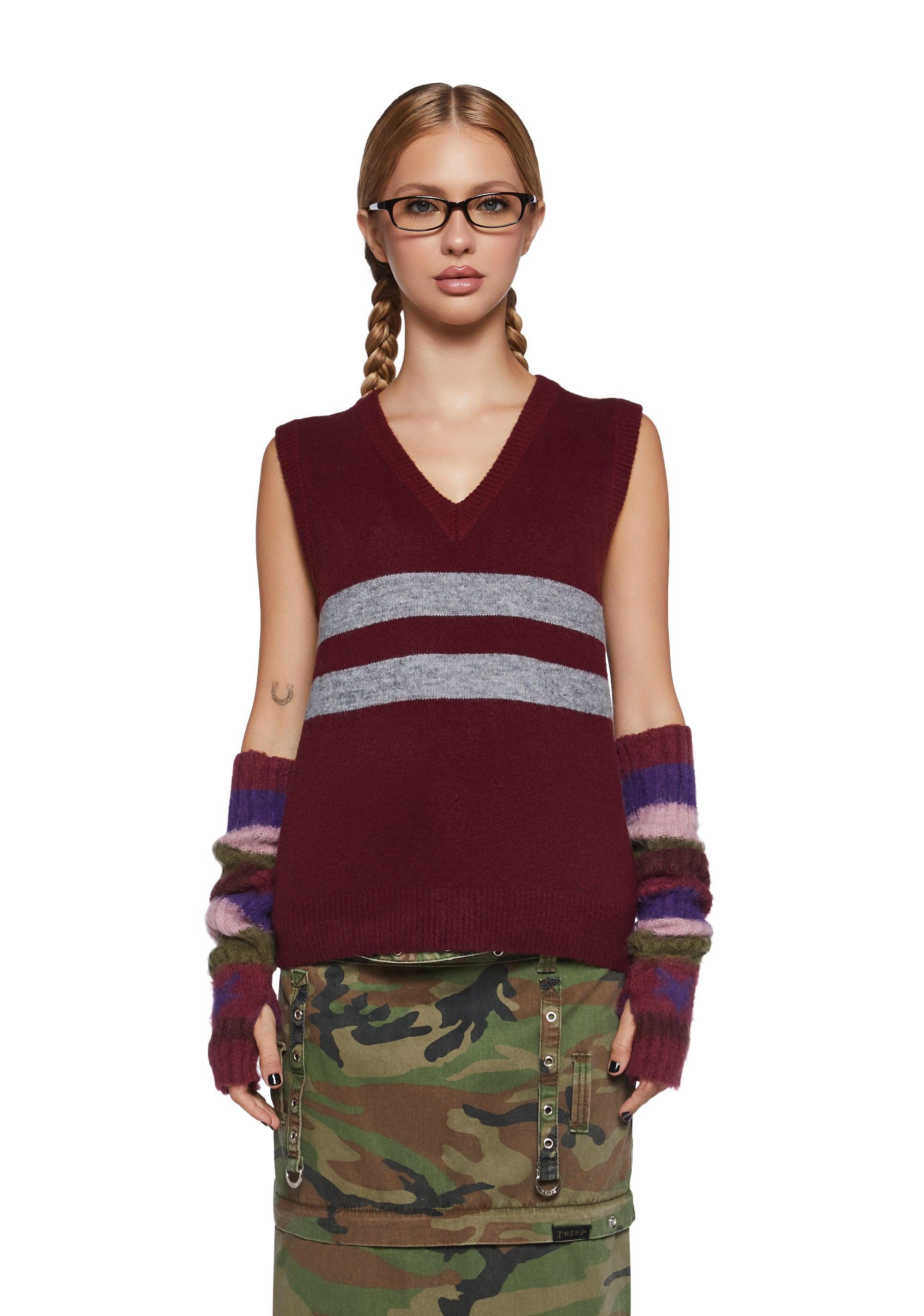 Motel Womens Striped V-Neck Vest - Red Product Image