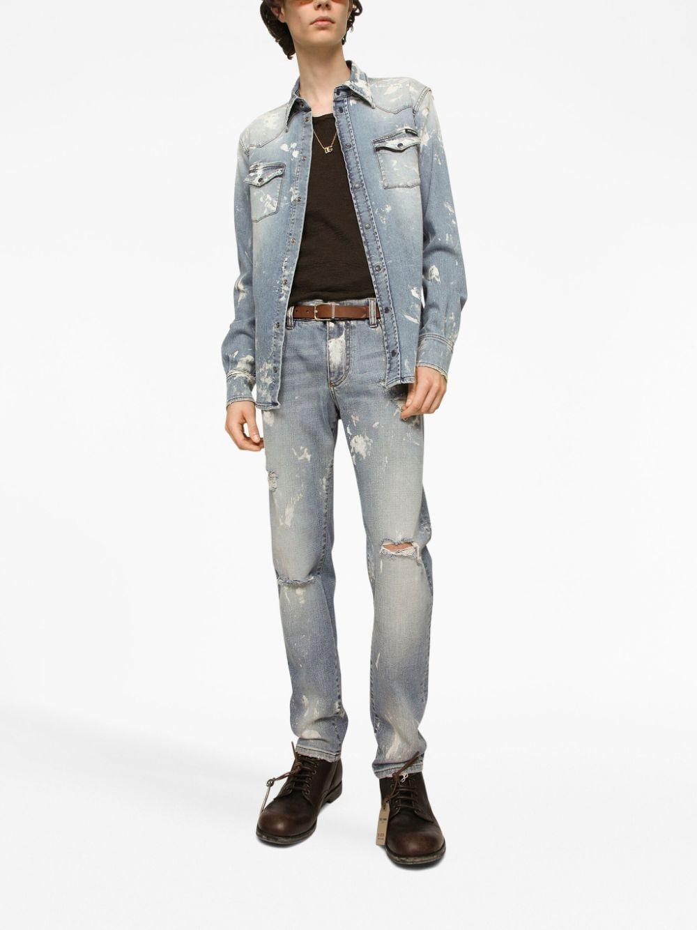 Bleached Button-up Denim Shirt In Blue Product Image