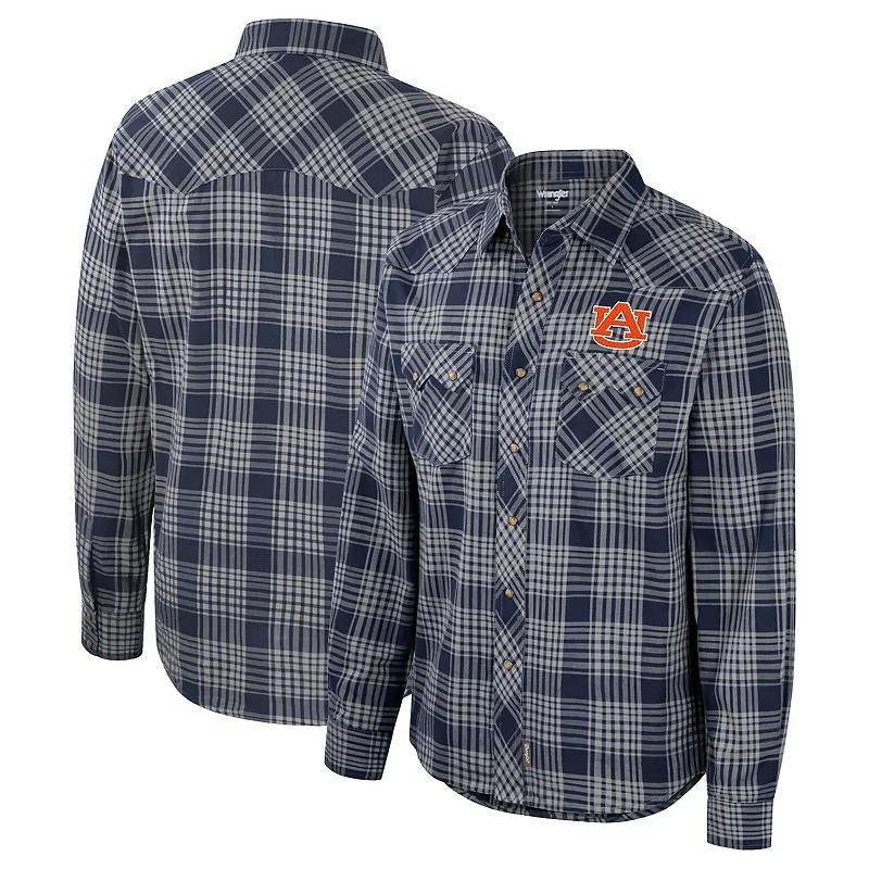 Mens Colosseum x Wrangler Auburn Tigers Plaid Western Long Sleeve Snap-Up Shirt Blue Product Image