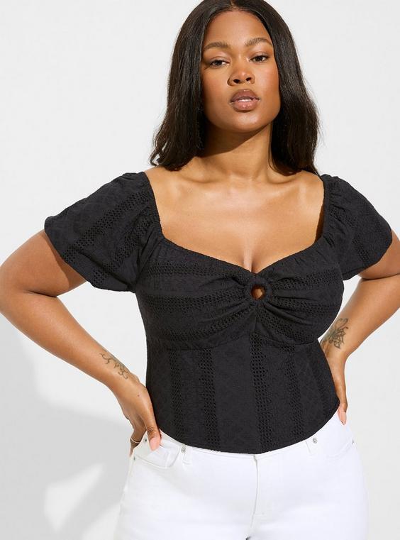 Eyelet Cotton Keyhole Off Shoulder Crop Top product image