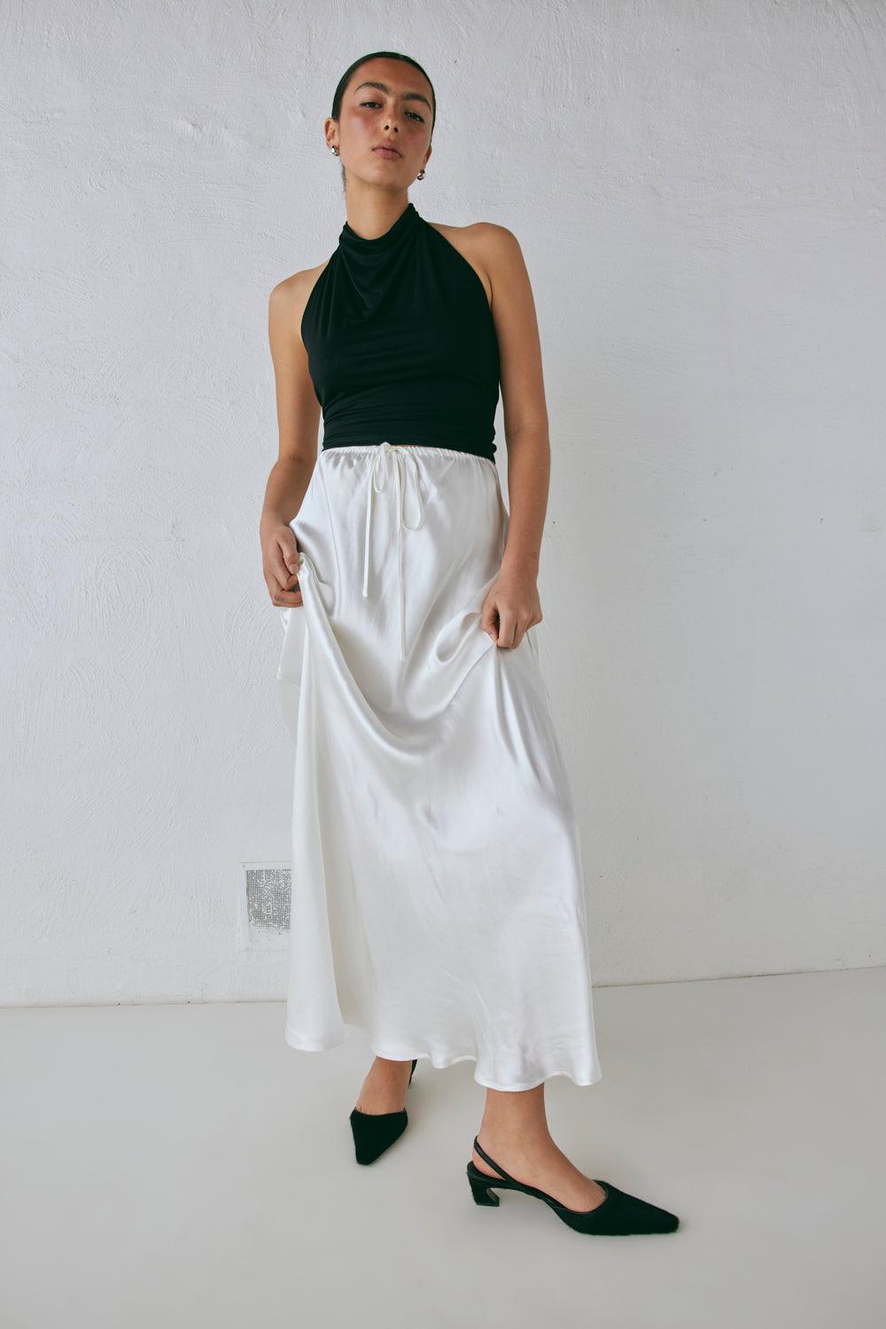 Lyla Satin Maxi Skirt White Product Image