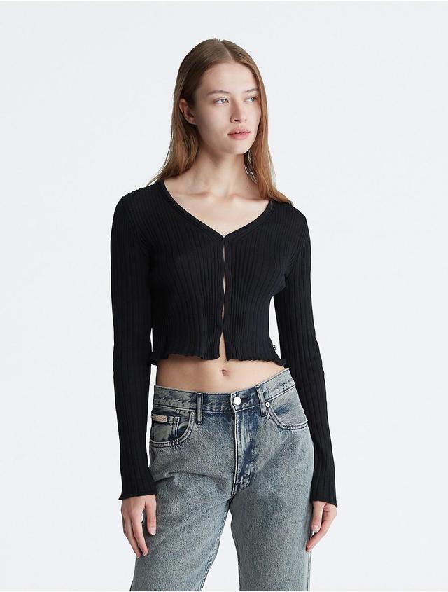 Calvin Klein Women's Smooth Cotton Rib Cardigan - Black - XS Product Image