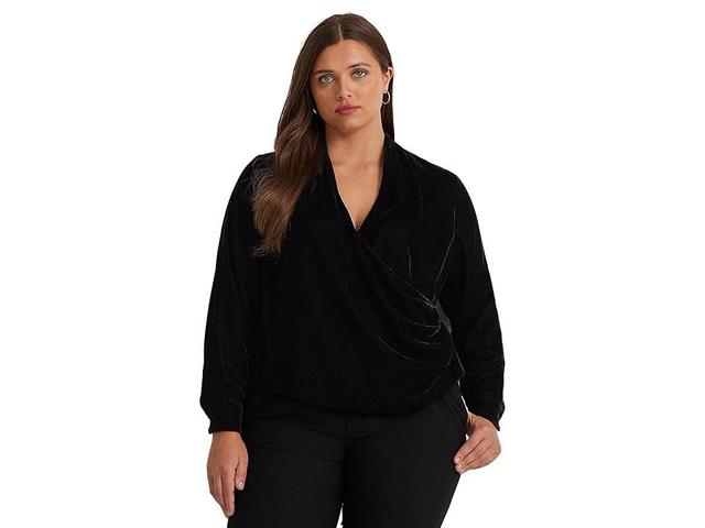 Lauren Ralph Lauren Plus-Size Pleated Velvet Surplice Blouse Velvet) Women's Clothing Product Image