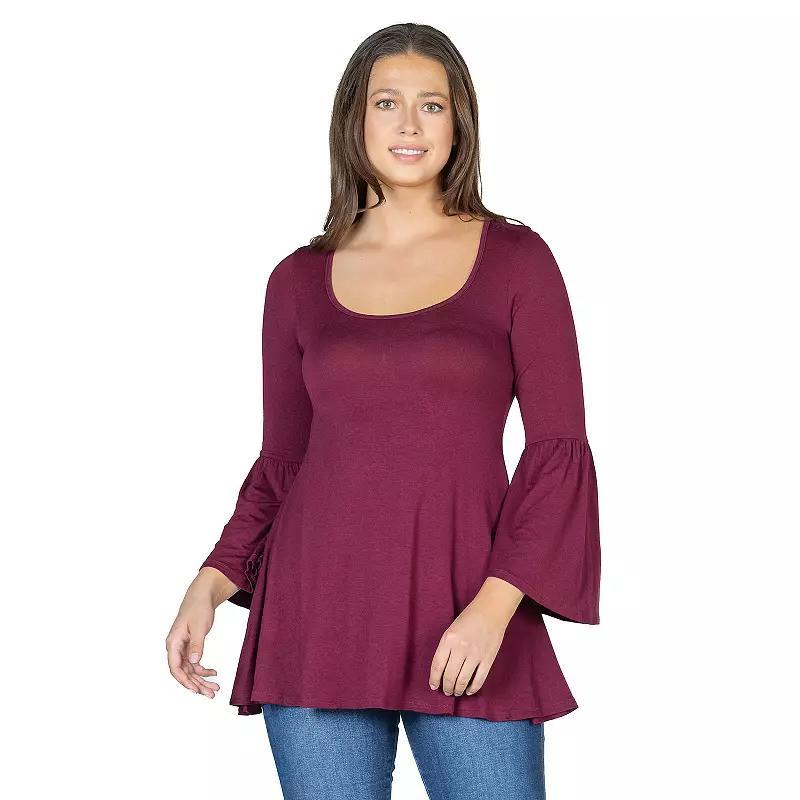 Womens 24Seven Comfort Apparel Long Bell Sleeve Flared Tunic Top Purple Product Image