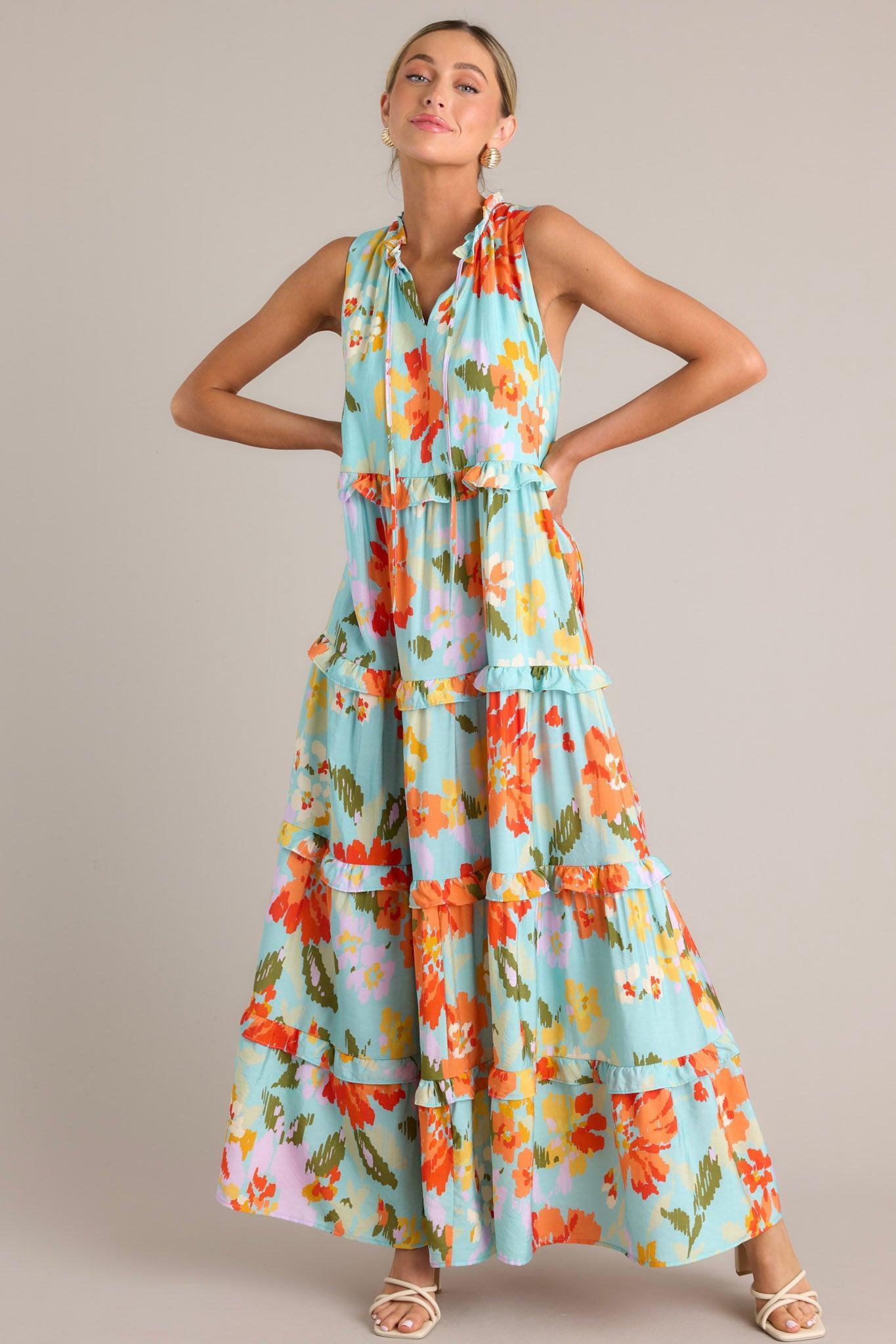 Blossom Breeze Sky Blue Multi Floral Maxi Dress Product Image