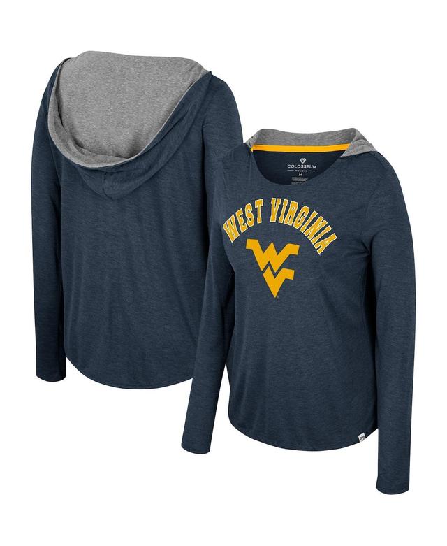 Womens Colosseum West Virginia Mountaineers Distressed Heather Long Sleeve Hoodie T-Shirt Blue Product Image